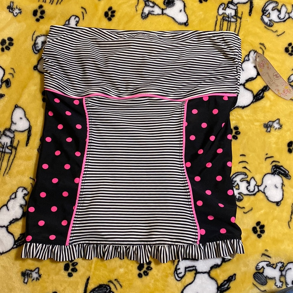 NWT Red Camel Vintage Y2K Black Pink Polka Dot Striped Tankini